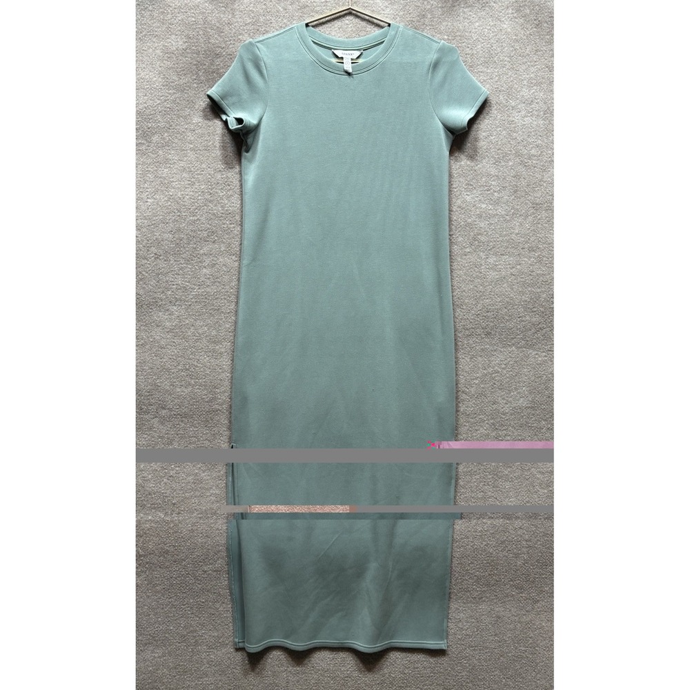 Spanx Air Essentials Solid Maxi T-Shirt Dress Slit Hem Spruce Green Size S EUC